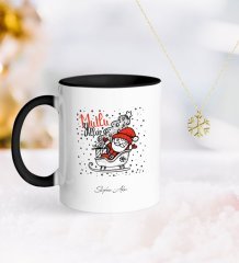 Kişiye Özel Noel Baba Siyah Kupa ve Kar Tanesi Kolye-5