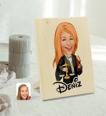 Kişiye Özel İsimli Kadın Avukat Karikatürlü Dekoratif Ahşap Çerçeve Model 1