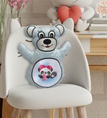 BK Gift Sevimli Sevimli Panda Tasarımlı Mavi Ayıcık Yastık-3
