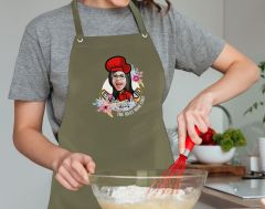 BK Gift Kişiye Özel Anneler Günü Karikatürlü Profesyonel Haki Mutfak Önlüğü, Aşçı Önlüğü, Şef Önlüğü, Arkadaşa Hediye-9