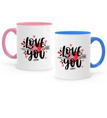 Kişiye Özel İkili Seni Seviyorum Pembe & Mavi Sevgili Kupa Bardak Seti - 2