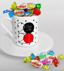 BK Gift Kişiye Özel 2023 Mutlu Yıllar Türk Kahvesi Fincanı ve Haribo Şeker Hediye Seti-15