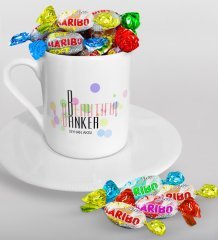 Kişiye Özel Güzel Bankacı Türk Kahvesi Fincanı ve Haribo Şeker Hediye Seti