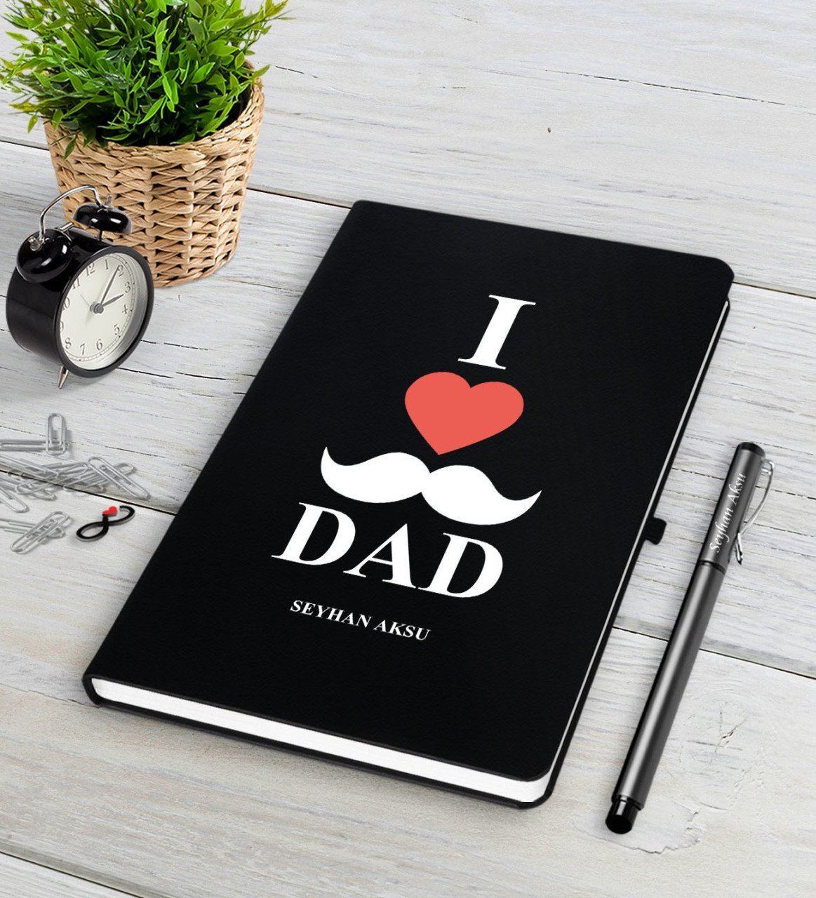 Kişiye Özel Babamı Seviyorum Siyah Defter Kalem Seti