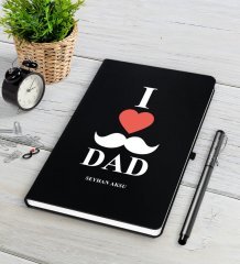 Kişiye Özel Babamı Seviyorum Siyah Defter Kalem Seti