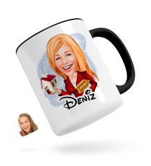 Kişiye Özel Kadın Emlakçı Karikatürlü Siyah Kupa Bardak-2