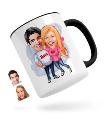 Kişiye Özel Sevgililer Karikatürlü Siyah Kupa Bardak-5