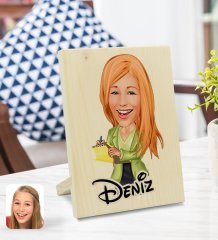 Kişiye Özel İsimli Kadın Asistan Karikatürlü Dekoratif Ahşap Çerçeve Model 2