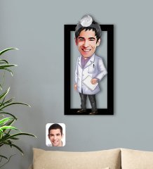 BK Gift Kişiye Özel Erkek Doktor Karikatürlü 3D Ahşap Tablo-10