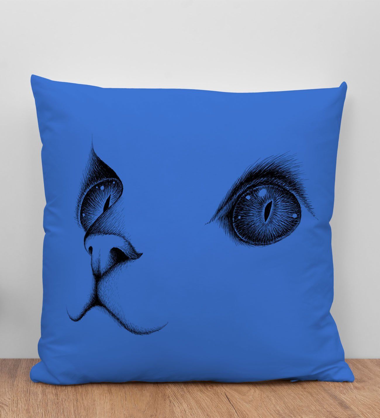 BK Gift Kedi Tasarımlı Mavi Kırlent Yastık, Arkadaşa Hediye, Ev Dekorasyonu, Ev Hediyesi-1