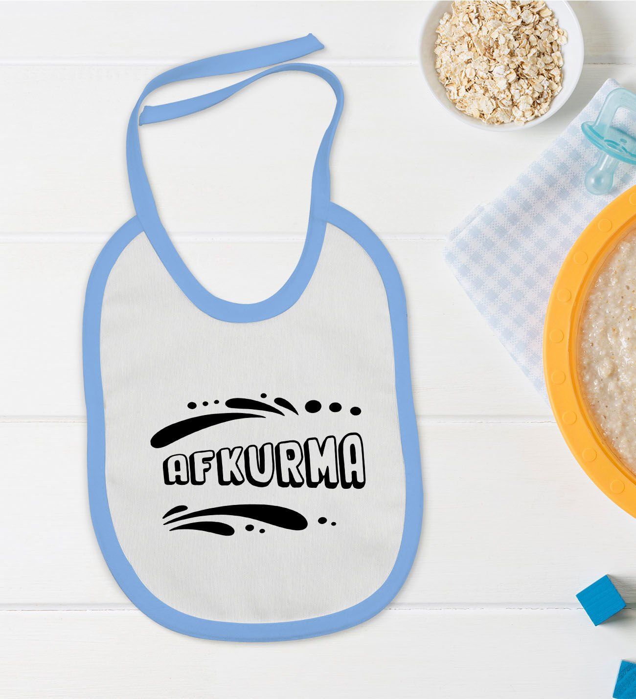 BK Kids Afkurma Tasarımlı Mavi Bebek Mama Önlüğü-1