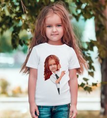 Kişiye Özel Kız Çocuk Karikatürlü Beyaz T-Shirt-1