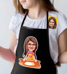 Kişiye Özel Küçük Şef Karikatürlü Kız Çocuk Siyah Mutfak Önlüğü-4
