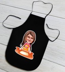 Kişiye Özel Küçük Şef Karikatürlü Kız Çocuk Siyah Mutfak Önlüğü-4