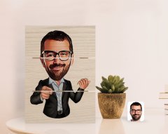 Kişiye Özel Amca Karikatürlü Otantik Masaüstü Ahşap Palet Çerçeve-1