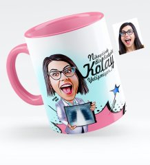 Kişiye Özel Bayan Radyoloji Uzmanı Karikatürlü Pembe Kupa Bardak - 1