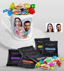 Kişiye Özel Evlilik Teklifi Karikatürlü Türk Kahvesi Fincanı Selamlique Karışık Türk Kahvesi ve Haribo Şeker Hediye Seti-4