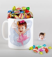 Kişiye Özel Bebek Doğum Günü Karikatürlü Kupa ve Haribo Şeker Hediye Seti-3