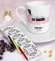 Kişiye Özel Güzel Anne Adayı Kahve Fincanı Çikolata Melek Kanadı Kolye Seti-2