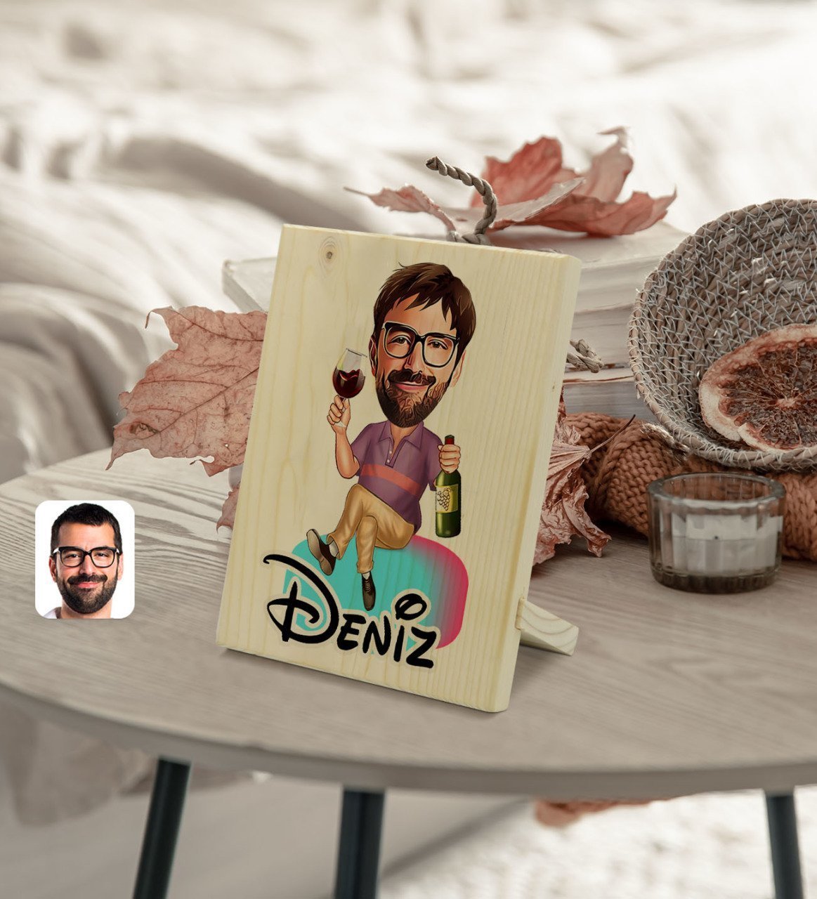 Kişiye Özel İsimli Erkek Karikatürlü Dekoratif Ahşap Çerçeve Model 2