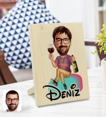 Kişiye Özel İsimli Erkek Karikatürlü Dekoratif Ahşap Çerçeve Model 2