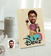 Kişiye Özel İsimli Erkek Karikatürlü Dekoratif Ahşap Çerçeve Model 2