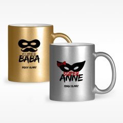 Kişiye Özel İkili Anne & Baba Yaldızlı Kupa Bardak - 1