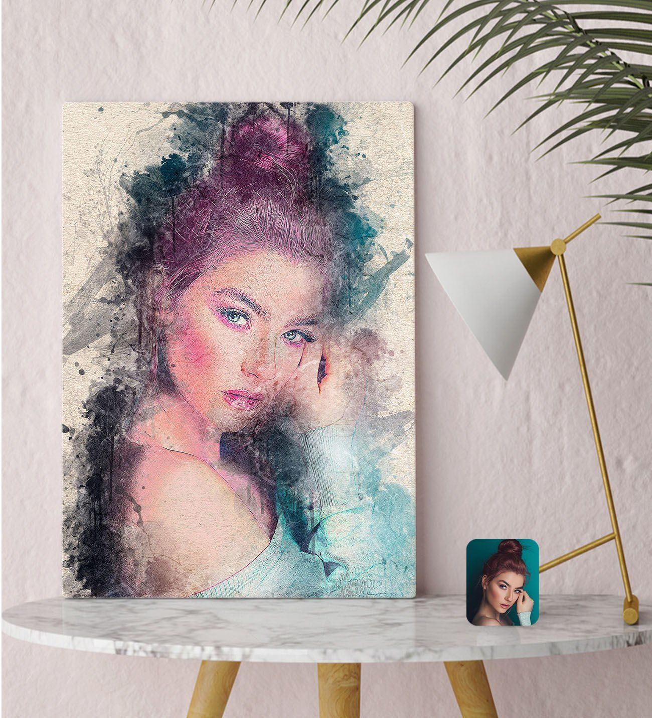 BK Gift Kişiye Özel Suluboya Kanvas Tablo 30x50cm, Suluboya Portresi, Duvar Dekoru, Arkadaşa Hediye, Sevgiliye Hediye, Ev ve Ofis Hediyesi