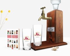 Kişiye Özel Renkli Baskılı Nevşehir Tasarımlı Turistik İkili Rakı Bardağı Ahşap Rakı Standı ve Cep Kitabı Hediye Seti-1