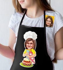 Kişiye Özel Küçük Şef Karikatürlü Kız Çocuk Siyah Mutfak Önlüğü-3