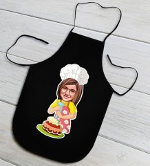 Kişiye Özel Küçük Şef Karikatürlü Kız Çocuk Siyah Mutfak Önlüğü-3