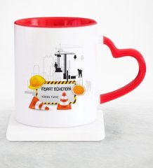 Kişiye Özel Mesleki İnşaat Mühendisi Kırmızı Kalpli Kupa Bardak - 2