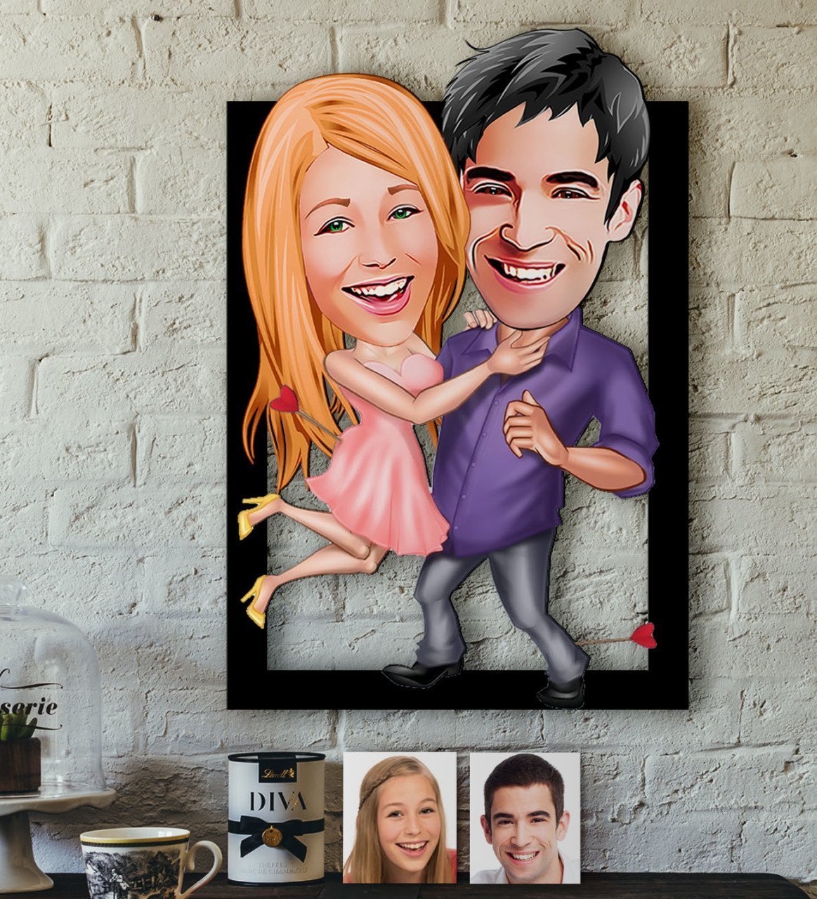 Kişiye Özel Sevgililer Karikatürlü 3D Ahşap Tablo-3