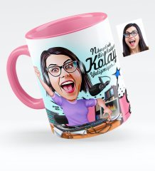 Kişiye Özel Bayan Radyocu Karikatürlü Pembe Kupa Bardak - 1