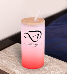 BK Gift İsimli Kırmızı Renk Pipetli Buzlu Cam Bardak 600ml - 7, Arkadaşa Hediye, Doğum Günü Hediyesi
