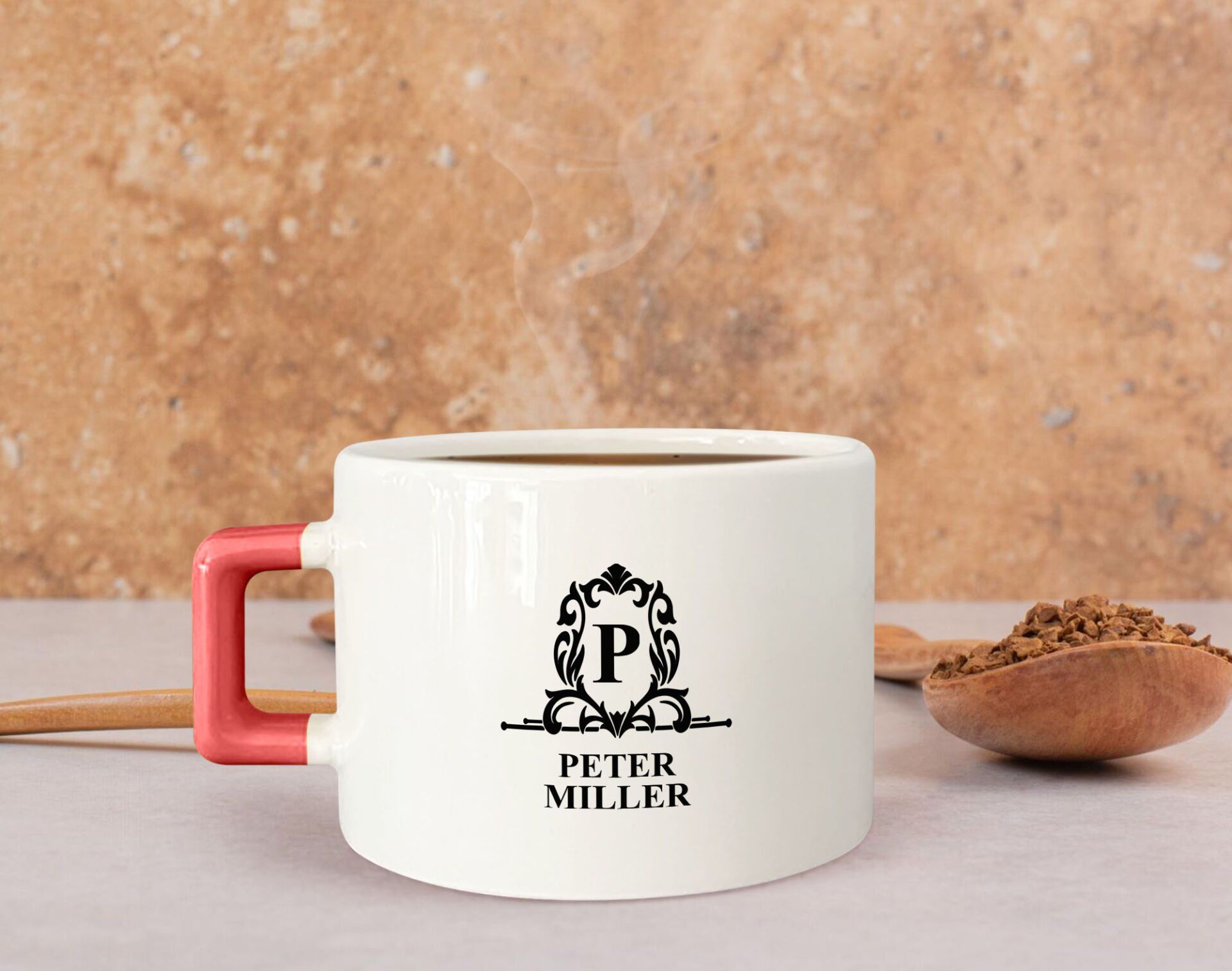 BK Gift Kişiye Özel İsimli Pembe Kulplu Çay & Kahve Fincanı-18, Arkadaşa Hediye, Sevgiliye Hediye