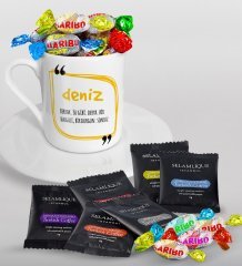 Kişiye Özel İsim Anlamı Türk Kahvesi Fincanı Selamlique Karışık Türk Kahvesi ve Haribo Şeker Hediye Seti-5