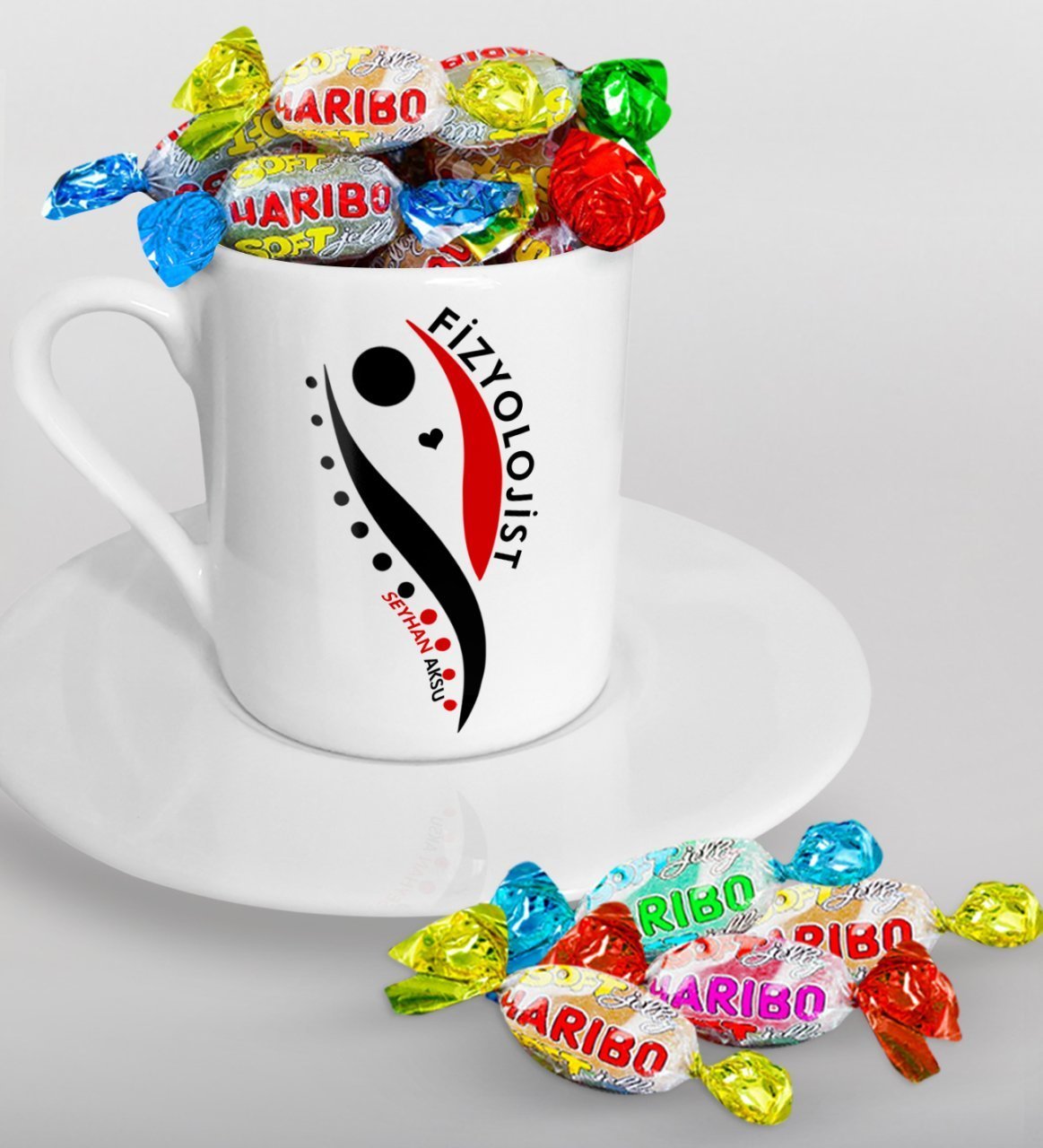 Kişiye Özel Fizyolojist Türk Kahvesi Fincanı ve Haribo Şeker Hediye Seti-1