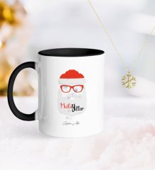 Kişiye Özel Noel Baba Siyah Kupa ve Kar Tanesi Kolye-2