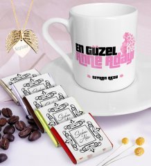 Kişiye Özel Güzel Anne Adayı Kahve Fincanı Çikolata Melek Kanadı Kolye Seti-1