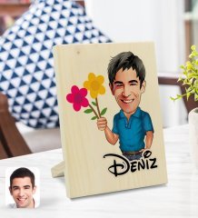 Kişiye Özel İsimli Erkek Karikatürlü Dekoratif Ahşap Çerçeve Model 1