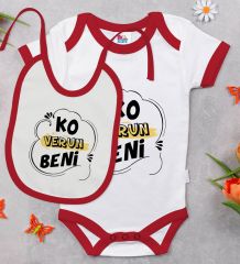 BK Kids Ko Verun Beni Tasarımlı Kırmızı Bebek Body Zıbın ve Mama Önlüğü Hediye Seti-1