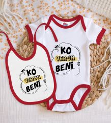 BK Kids Ko Verun Beni Tasarımlı Kırmızı Bebek Body Zıbın ve Mama Önlüğü Hediye Seti-1