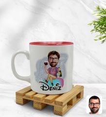 Kişiye Özel Erkek Karikatürlü İçi Kırmızı Renkli Kupa Bardak Model 2