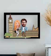 BK Gift Kişiye Özel Sevgililer Big Ben Karikatürlü 3D Ahşap Tablo-1