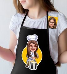 Kişiye Özel Küçük Şef Karikatürlü Kız Çocuk Siyah Mutfak Önlüğü-2