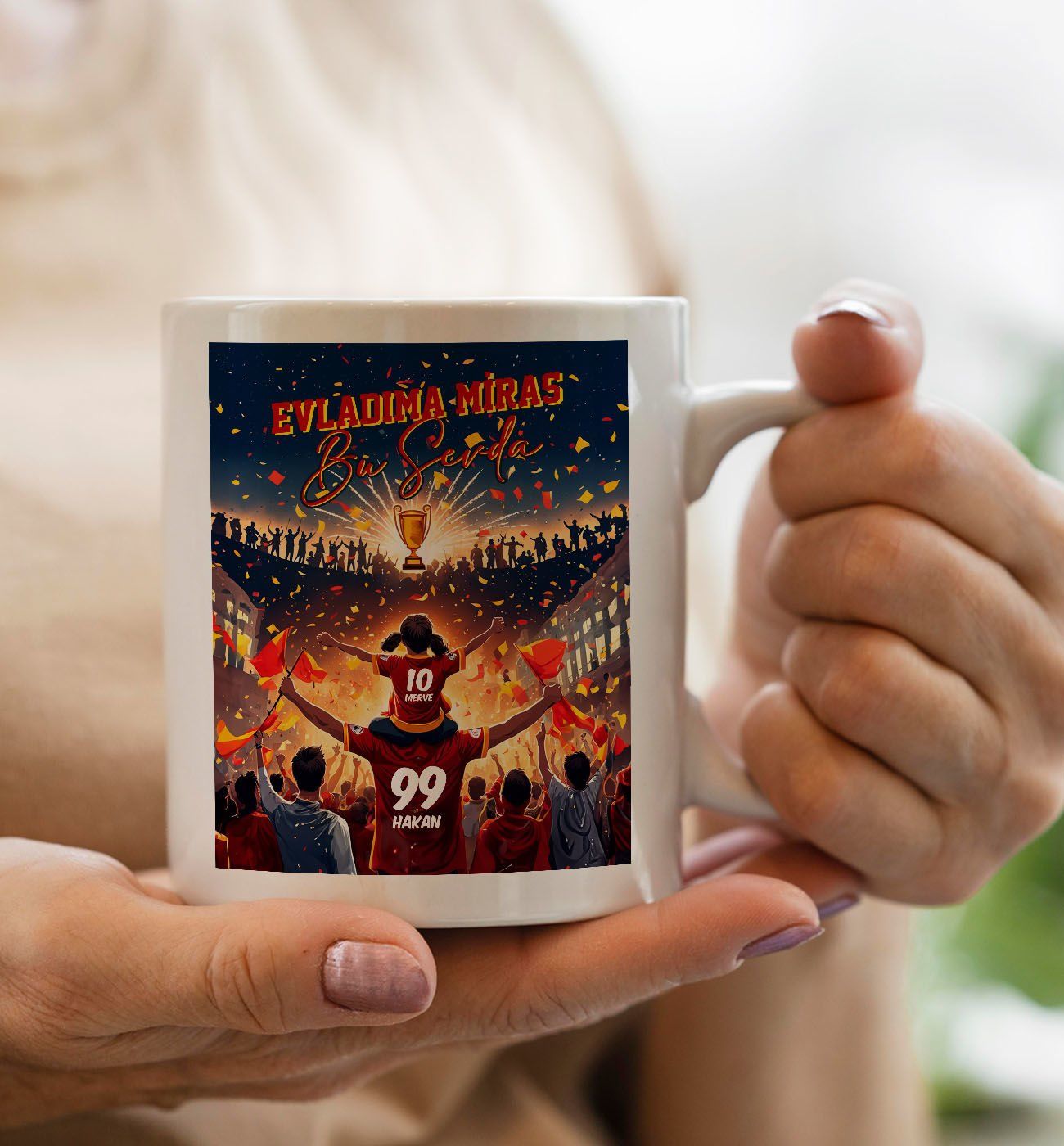 BK Gift Kişiye Özel İsimli Baba-Kız Sarı Kırmızı Evladıma Miras Bu Sevda Beyaz Kupa Bardak-1, Doğum Günü Hediyesi, Taraftar Hediyesi