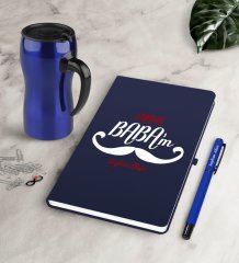 Kişiye Özel Canım Babam Lacivert Defter Kalem Termos Mug Seti-8