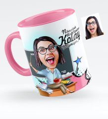 Kişiye Özel Bayan Öğretmen Karikatürlü Pembe Kupa Bardak - 2