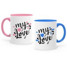 Kişiye Özel İkili Aşkım Pembe & Mavi Sevgili Kupa Bardak Seti - 1
